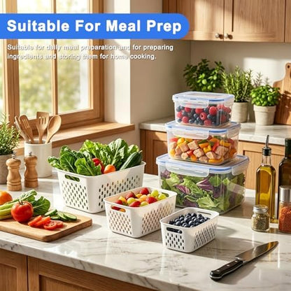 Airtight Fruit Storage 3Pcs – Removable Colander Baskets for Fridge