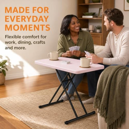 Folding Table, 30 Inch TV Tray with 3 Levels Adjustable Height, Heavy Duty No Assembly Foldable Small Table for Eating or Working on Couch, Living Room, Office, Indoor and Outdoor Use(Pink)