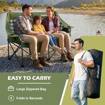 Youtanic Double Camping Chair, Heavy Duty 650lbs Padded Loveseat for Adults