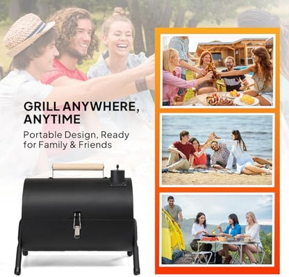Outvita Portable Charcoal Grill with Thermometer, Dual-Sided Tabletop Black