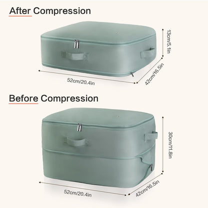 Ultra Space Saving Self Compression Storage Bags with Zipper, (Green) -Compression Organize for Bedding, Comforter Storage Bag for Blankets Duvet Quilts Pillows