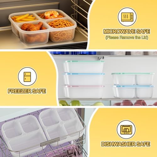 Canfanni 6 Pcs Snack Box Container Set, Reusable 3&4 Compartment Meal Prep Snack Containers for Adults Kids Toddler, BPA-Free Divided Lunchable Container for School, Work and Travel (All Transparent)