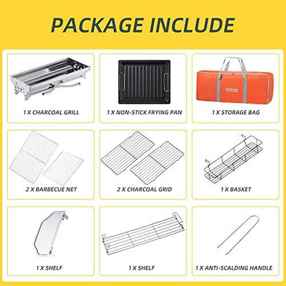 Portable Charcoal Grill,Outdoor BBQ Grill for Christmas Picnic, Thanksgiving Family Gathering and Backyard Barbecue,With Storage Bag & Non-Stick Frying Pan