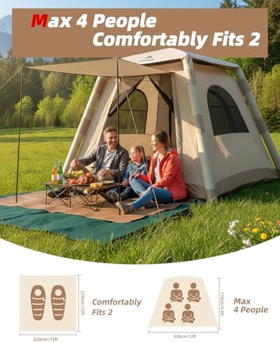 Abahub Inflatable Camping Tent with Hand Pump for 1/2/3/4/8 Person