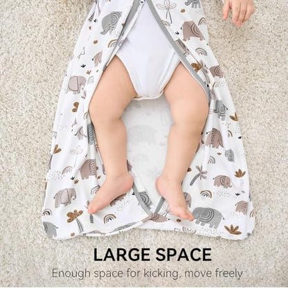 Baby Sleep Sack 0-6 Months, Long Sleeve Baby Wearable Blanket 0.5 Tog with Mittens, 2-Way Zipper Newborn Cotton Sleeping Sack for Boy and Girl Grey Elephant 2 Pack (Small)