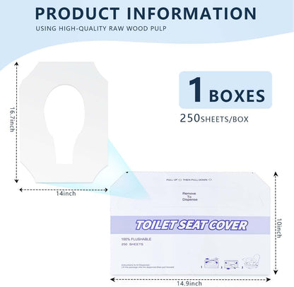 1 Pack (250 Pieces) Disposable Toilet Seat Covers Flushable Paper Toilet Seat Cover for Bathroom, Hotels, Travel, Kids or Adults
