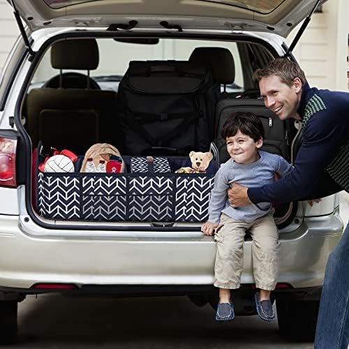 Trunk Organizer for car, Foldable Car Storage Bag Portable Insulation Cooler Bag Collapsible Vehicle Organizer Divider Storage Totes with 4 Compartment Cargo Tote for Groceries Caddy SUV, Navy Blue