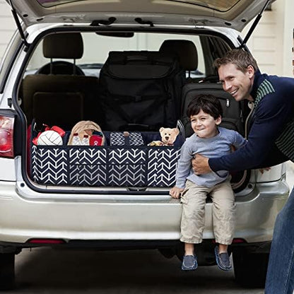Trunk Organizer for car, Foldable Car Storage Bag Portable Insulation Cooler Bag Collapsible Vehicle Organizer Divider Storage Totes with 4 Compartment Cargo Tote for Groceries Caddy SUV, Navy Blue