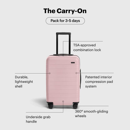Away Carry-On Luggage, Lightweight Hardside Suitcase with Spinner Wheels, 22 Inch Airline Approved, TSA Lock, Blush Pink