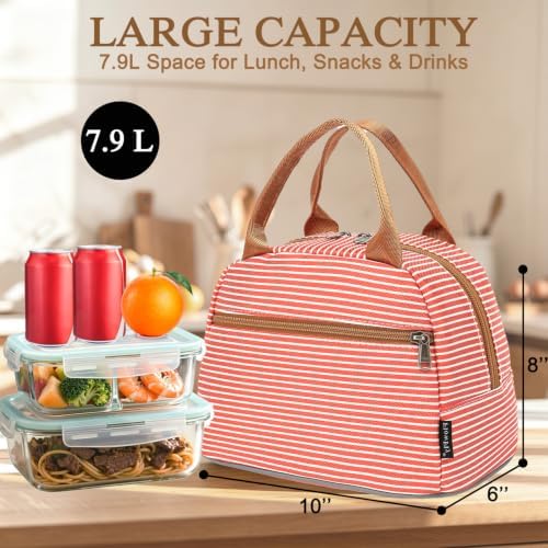 FlowFly Insulated Lunch Cooler Bag - Tote Bag Organizer for Women/Men, Red#Stripes