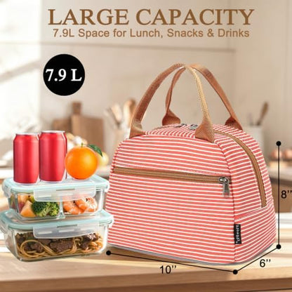 FlowFly Insulated Lunch Cooler Bag - Tote Bag Organizer for Women/Men, Red#Stripes