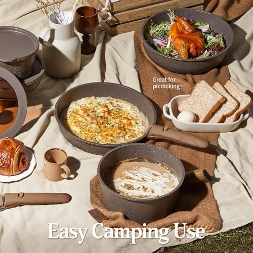 CAROTE 21pcs Pots and Pans Set Non Stick, Detachable Handle Cookware