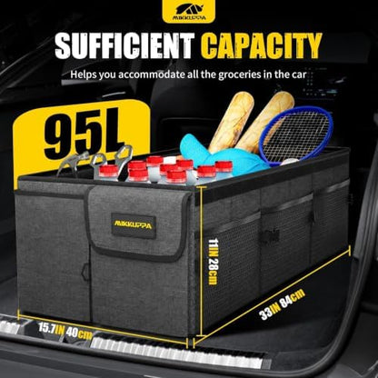 MIKKUPPA Trunk Organizer with Lid - 95L Collapsible Car Organizer, Gray