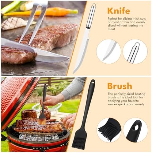 Grill Utensils Set,15 Pcs Stainless Steel BBQ Accessories Set, Portable Professional Grill Tool, Perfect Grill Kit Gift for Outdoor with Bag