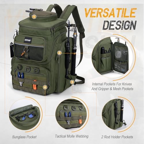 Goture Fishing Backpack with 4 Tackle Boxes,55L Tackle Backpack with Cooler