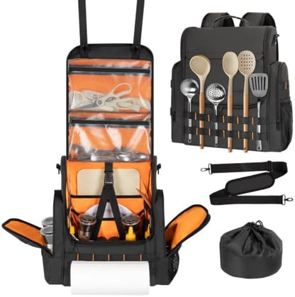 Large Camp Kitchen Organizer with Paper Towel Holder, Black