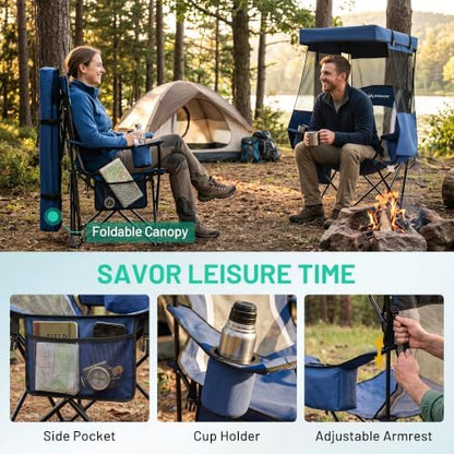 Overmont 2 Pack Camping Chair - Folding Chair with Adjustable Canopy Sunshade