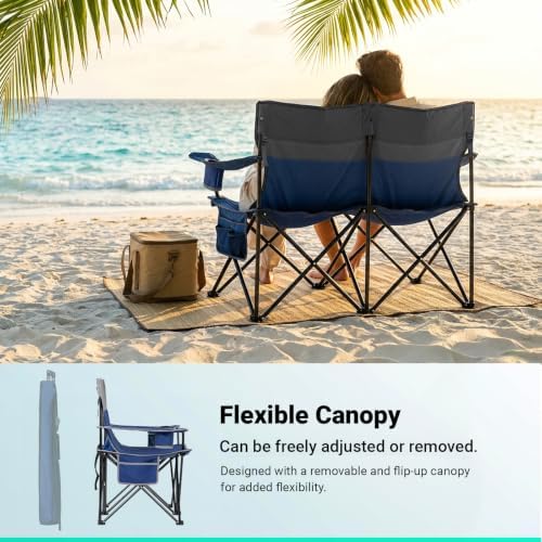 Overmont Camping Chair with Canopy- Folding Double Loveseat Chair with Adjustable Shade