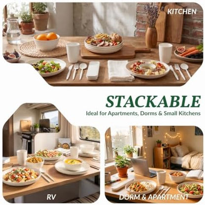 Homienly Kitchen Plates and Bowls Sets, Wheat Straw Dinnerware Sets 28 Pcs