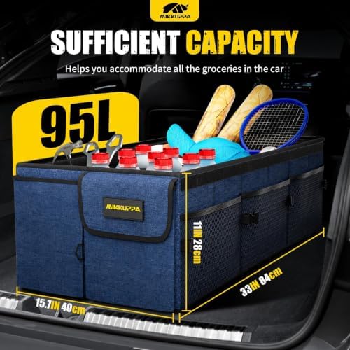 MIKKUPPA Trunk Organizer with Lid - 95L Collapsible Car Organizer, Blue