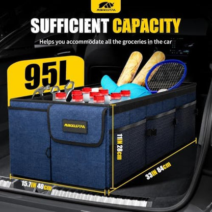 MIKKUPPA Trunk Organizer with Lid - 95L Collapsible Car Organizer, Blue