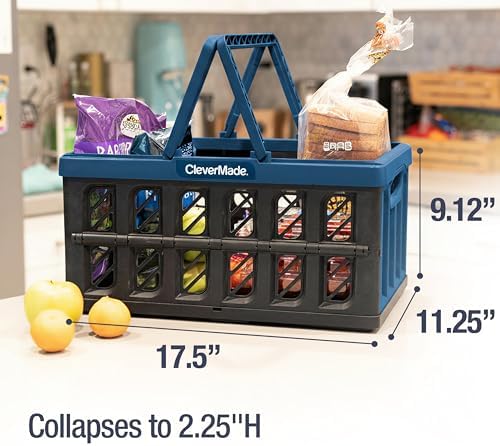 CleverMade Eco Collapsible Shopping Basket with Handles, 24L Ocean, 3 Pack