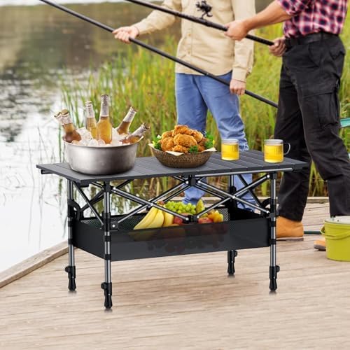 Anbte 3ft Aluminum Roll Top Folding Camping Table, Portable, 32”X16”, Black
