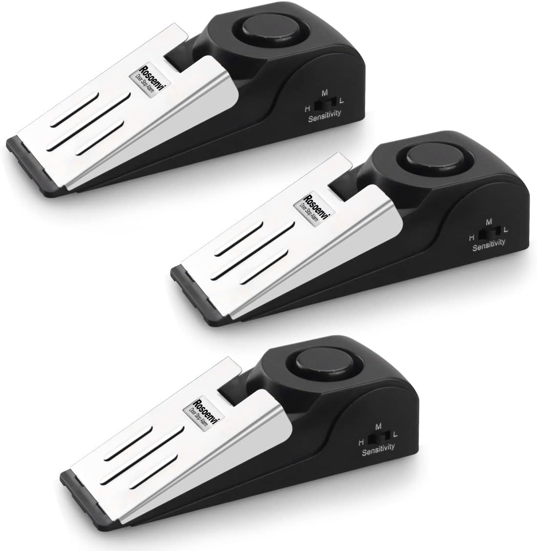 3 Pack Door Stop Alarm, Door Stopper with 120DB Security Alarm, Floor Wedge Door Stop Siren, Door Security Devices for Traveling, Apartment, Hotel and Home, Black