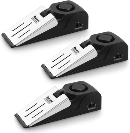 3 Pack Door Stop Alarm, Door Stopper with 120DB Security Alarm, Floor Wedge Door Stop Siren, Door Security Devices for Traveling, Apartment, Hotel and Home, Black