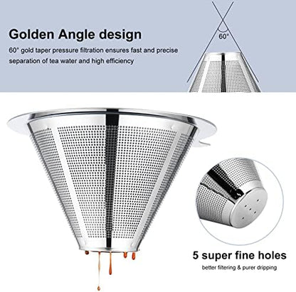 Pour Over Coffee Maker,Coffee Filter,Slow Drip Paperless Stainless Steel Cone Coffee Dripper(1-2 Cup)