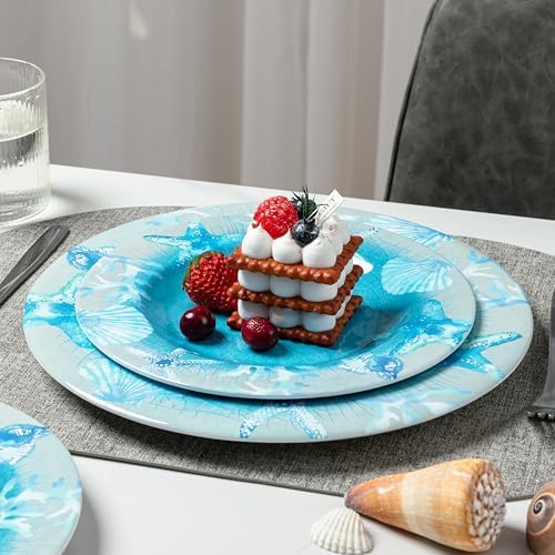 12 PCS Melamine Dishes Dinnerware set, Coastal Plate and Bowls Set