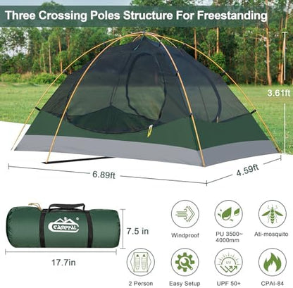 camppal 2 Person Backpacking Tent Waterproof 4 Season Tent with Snow Skirt