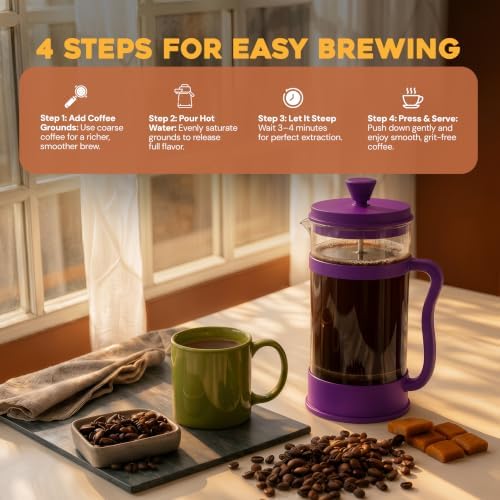 Utopia Kitchen 12 Ounce 0.35 Liter French Press Coffee Maker, Tea Maker, Travel Coffee Presses, Heat Resistant Thickened Borosilicate Coffee Pot for Camping Travel Gifts, Plum Pack of 1