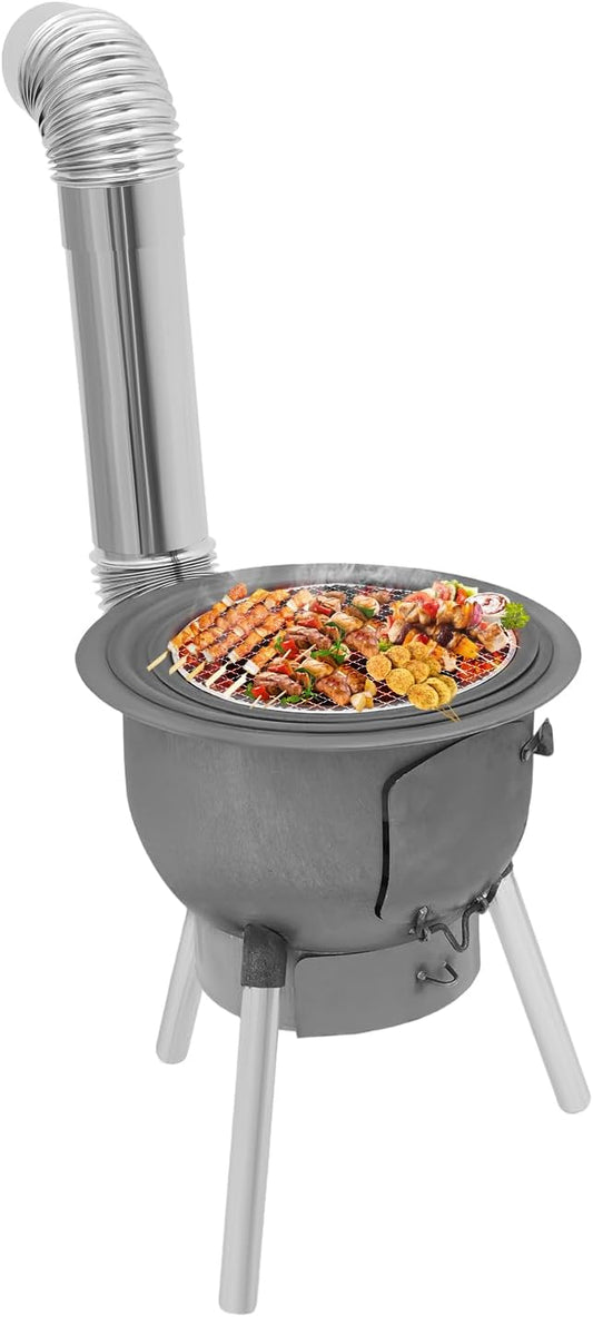 Camping Stove, Wood Burning Stove, Portable Grill Barbecue Cooking Grate and Cooktop with 3 Size Stove Rings, Multi-Functional Firewood Stove for Outdoor, Fishing, Hiking