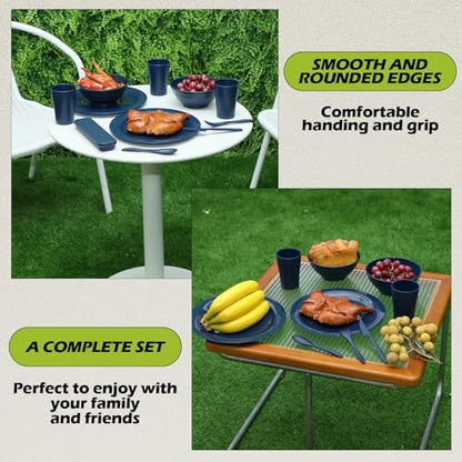 Tioncy 29 Pcs Dinnerware Set for Camping 4 People Camping Bowls Plates Cups Utensils Set Plastic Reusable Unbreakable Dish Sets with Drawstring Bag for Travel Picnic Outdoor Dishwasher Safe