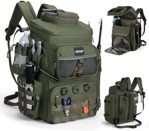 Goture Fishing Backpack with Cooler,55L 900D Tackle Backpack & Rod Holders