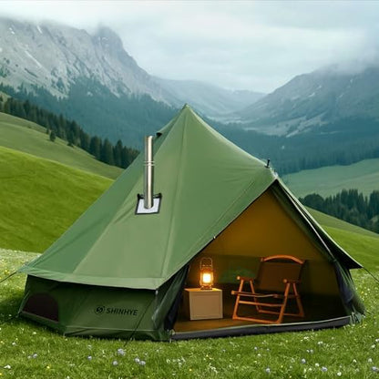 Canvas Bell Yurt Tent with Stove Jack, Waterproof Luxury 4 Season Tents for Family Outdoor Camping 100% Cotton Green Glamping Tents for Hunting, Partie, All Year Living