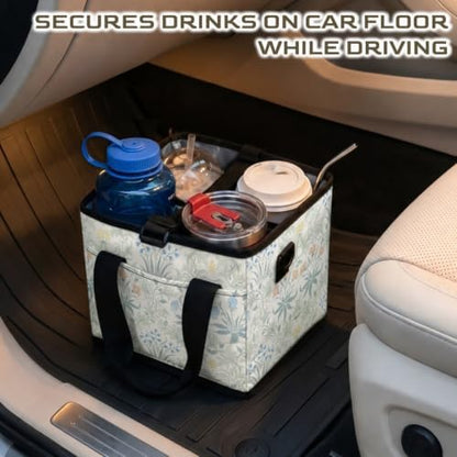 Reusable 4-Cup Drink Carrier-Leakproof Bag with Adjustable Divider