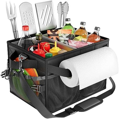 FANGSUN Grill Caddy, Foldable BBQ Caddy with Paper Towel Holder, Black
