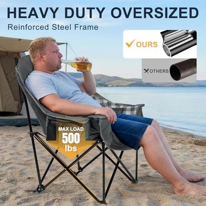 Oversized Camping Chair for Adults, 500 LBS Heavy Duty Folding Chair, Plaid