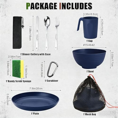 Scout Camping Mess Kit for Person Boy Scout Dishes Set Girl Scout Mess Kit with Mesh Bag Reusable Light Weight Eating Utensils Plastic Camping Cutlery Set for Travel Camp