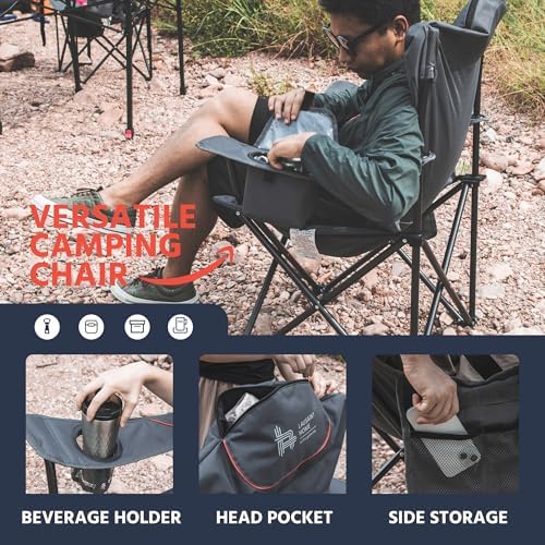 OUTSIDER Heavy Duty Folding Camping Chairs with Cooler,2pc