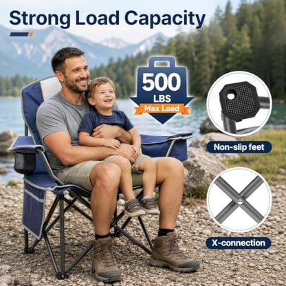 Suteck Folding Camping Chair, Oversized Heavy Duty Chairs, Blue (2Pack)