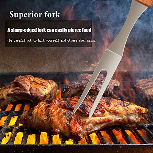 IMAGE Wooden BBQ Accessories Grill Sets,Stainless Steel BBQ Grill Tools Utensils Set for Outdoor Grilling, Cooking, Backyard Barbecue & Camping Gift for Man Dad Women Barbecue Enthusiasts Set of 4