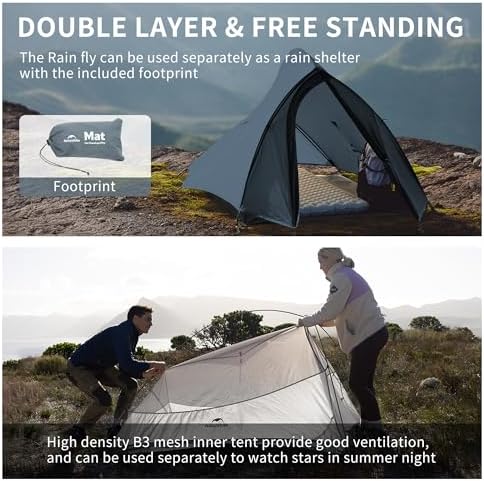 Naturehike Cloud-Up 2 Person Tent Lightweight Backpacking Tent with Footprint - Free Standing Ultralight Camping Hiking Backpack Tents Two Person Tent