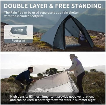 Naturehike Cloud-Up 2 Person Tent Lightweight Backpacking Tent with Footprint - Free Standing Ultralight Camping Hiking Backpack Tents Two Person Tent