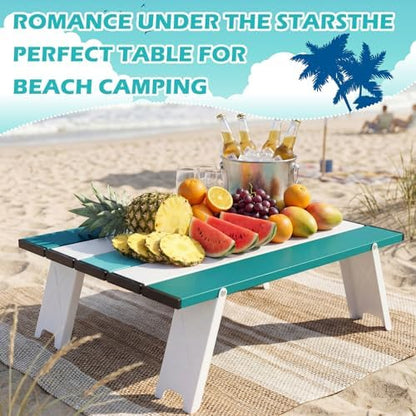 CroBlissful Beach Table Folding Camping Portable Table Striped White Aluminum Side with Carry Bag for Summer Camping Picnics and Outdoor Activities(16x11x5 in,Mint Green)