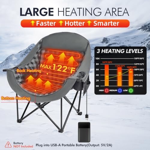 Heated Oversized Camping Chair 2 Pack - Heavy Duty Padded Outdoor Chairs