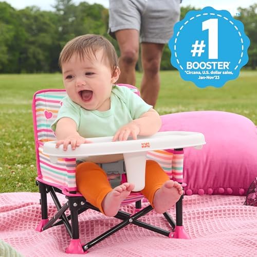 Bright Starts Disney Minnie Mouse Pop 'N Sit Portable Booster, Indoor/Outdoor Use, Floor Seat with Feeding Tray, 6 Mos - 3 Yrs