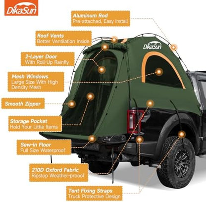 Truck Bed Tent, Double Layer Pickup Tent Bed, Waterproof PU3000mm, Truck Tent for Camping(Orange-Grey)